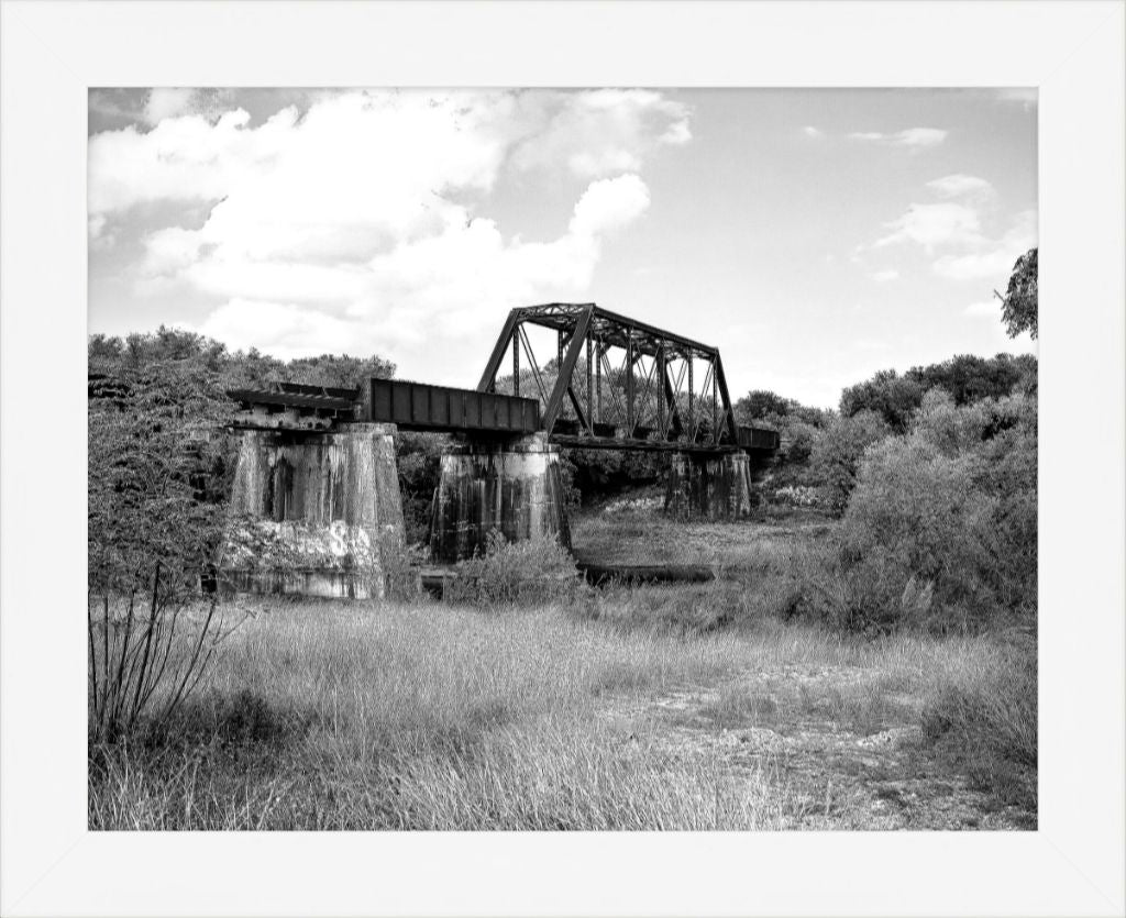 Old Sad Songs Photography - Railroad Crossing Cibolo Creek in Contemporary White Frame