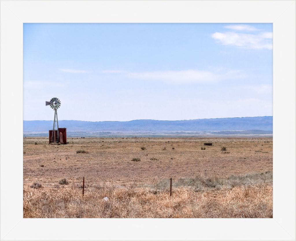 Old Sad Songs Photography - The Windmill And The Sierra Vieja in Contemporary White Frame