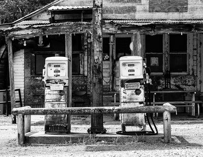 Shelby Store Postcard | Gas Pumps